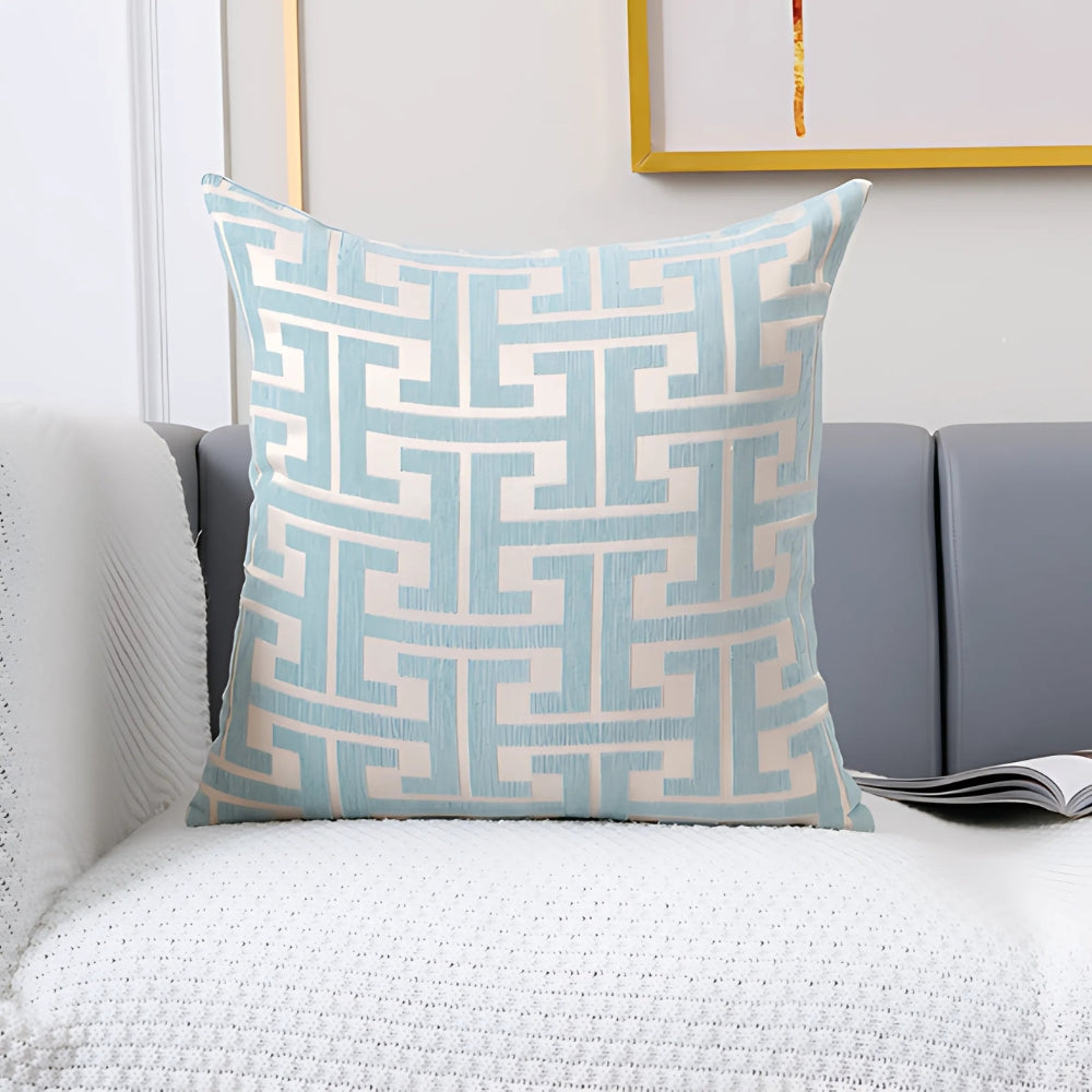 Embroidered Maze Pattern Chenille Cushion Cover