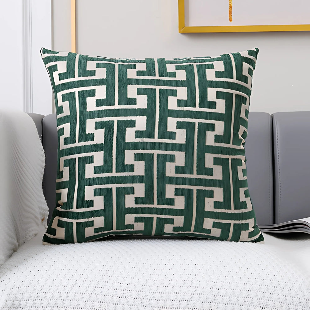Embroidered Maze Pattern Chenille Cushion Cover