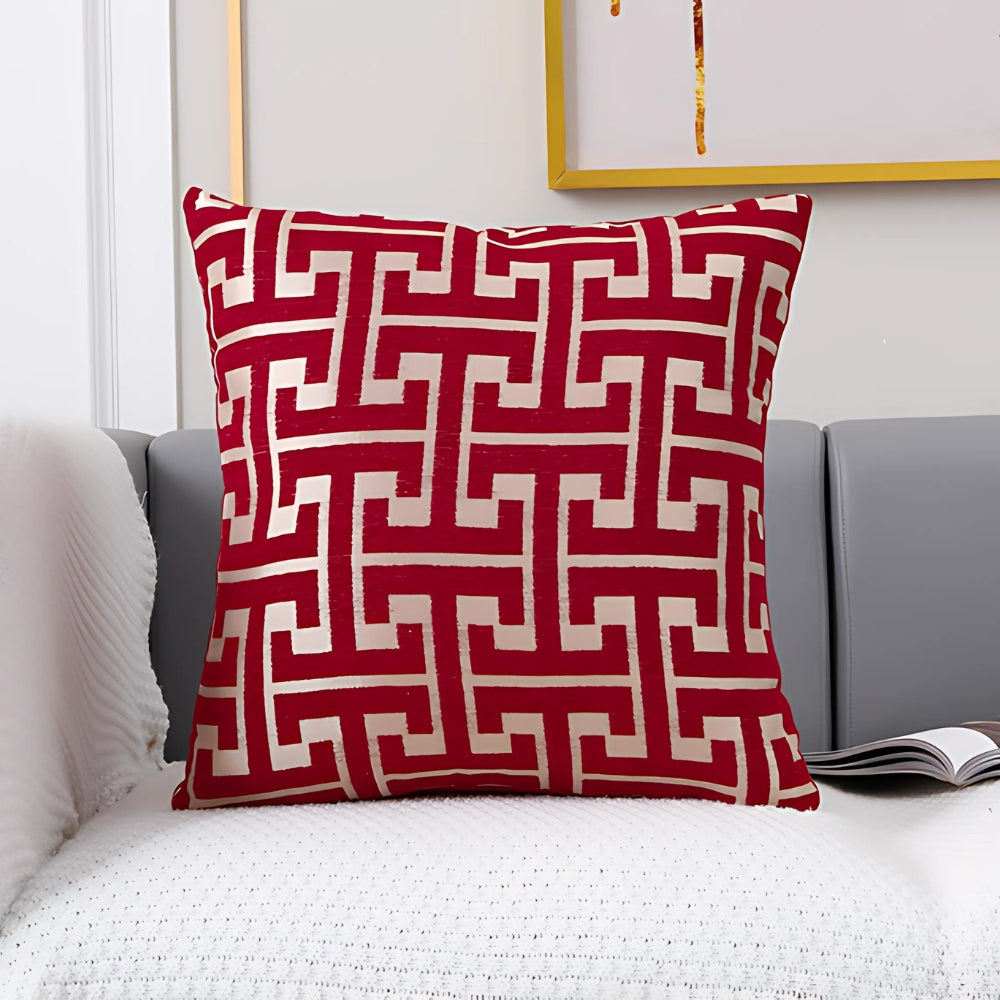 Embroidered Maze Pattern Chenille Cushion Cover