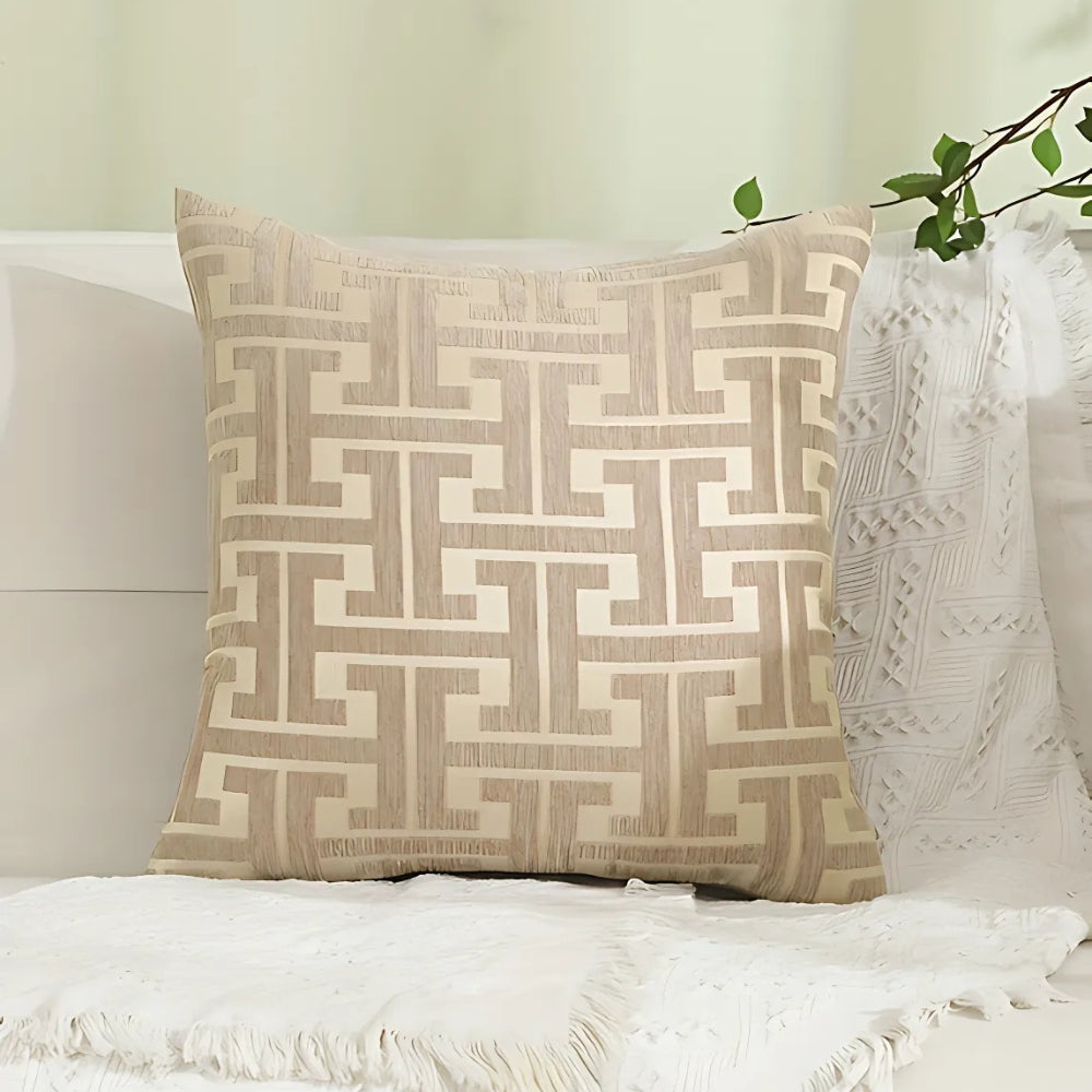 Embroidered Maze Pattern Chenille Cushion Cover
