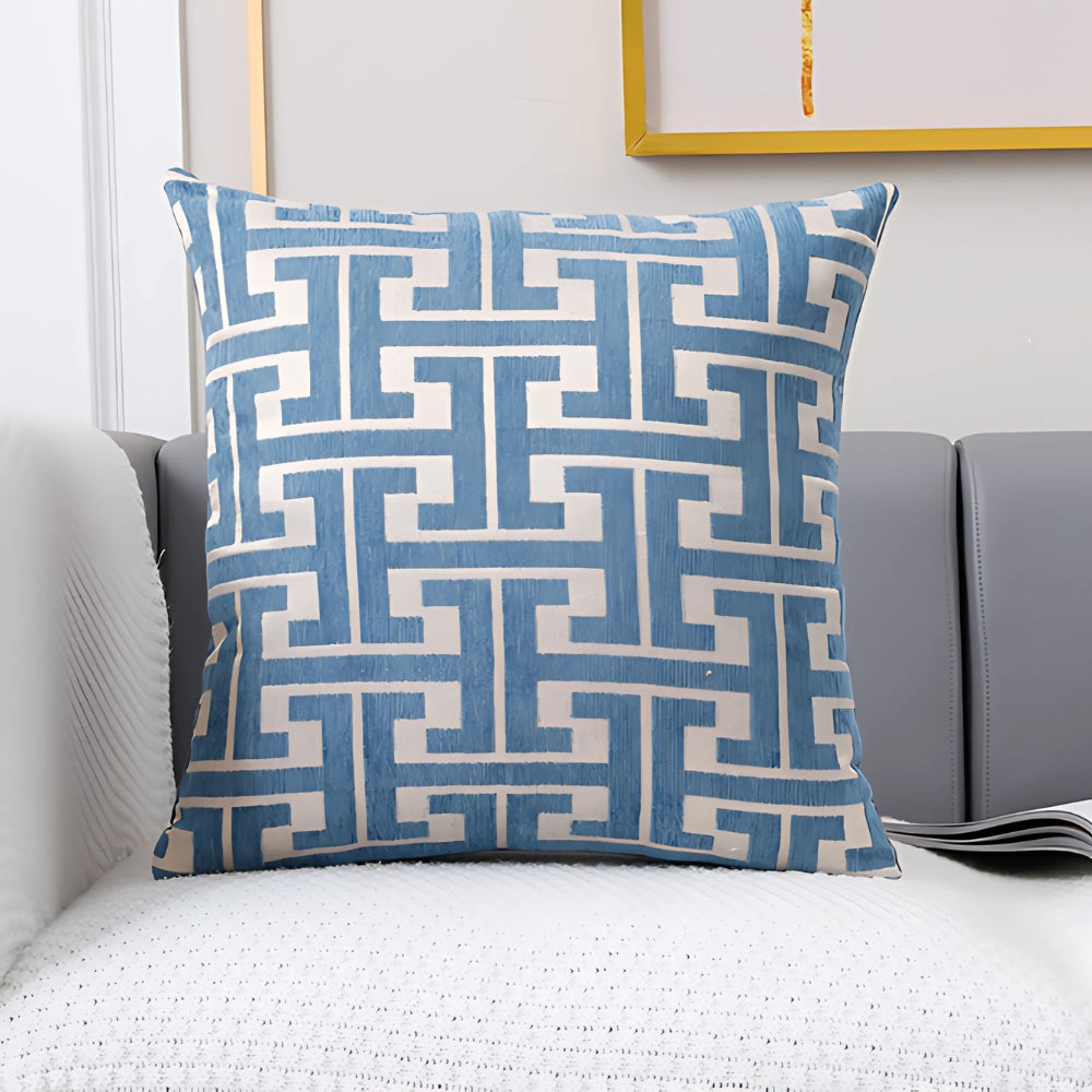 Embroidered Maze Pattern Chenille Cushion Cover