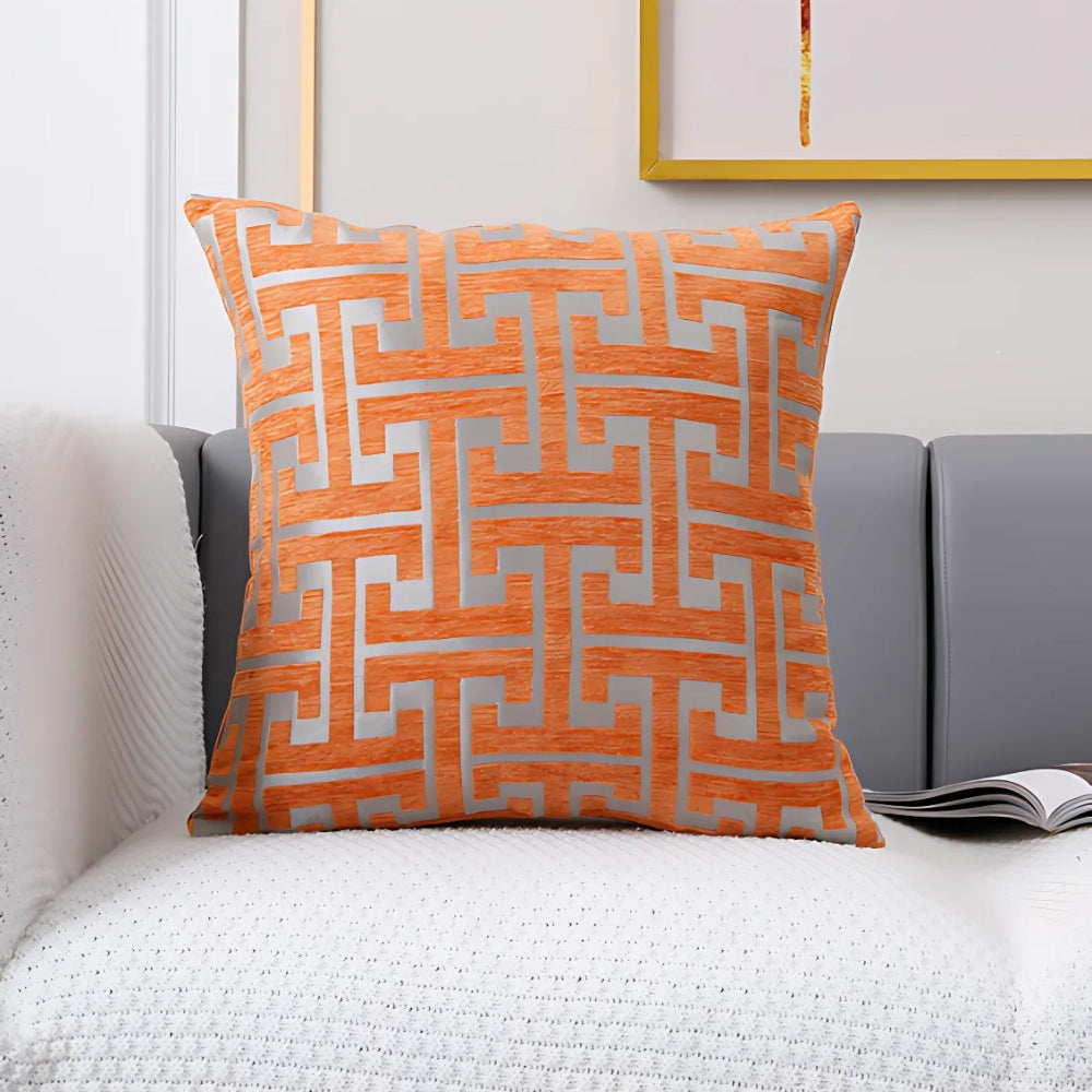 Embroidered Maze Pattern Chenille Cushion Cover
