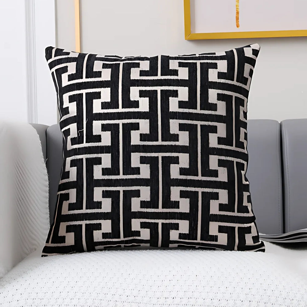 Embroidered Maze Pattern Chenille Cushion Cover