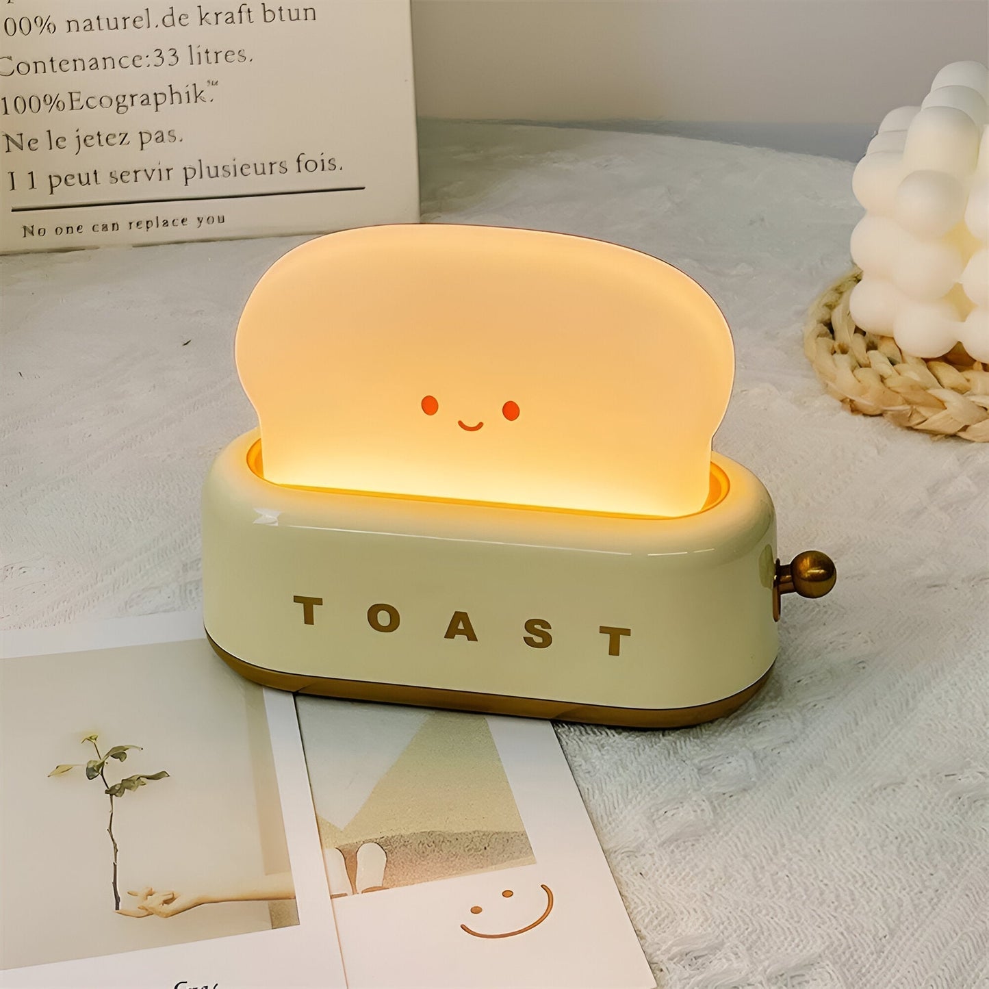 Toaster-Shaped Portable Table Lamp with Dimmable LED and USB Charging Port