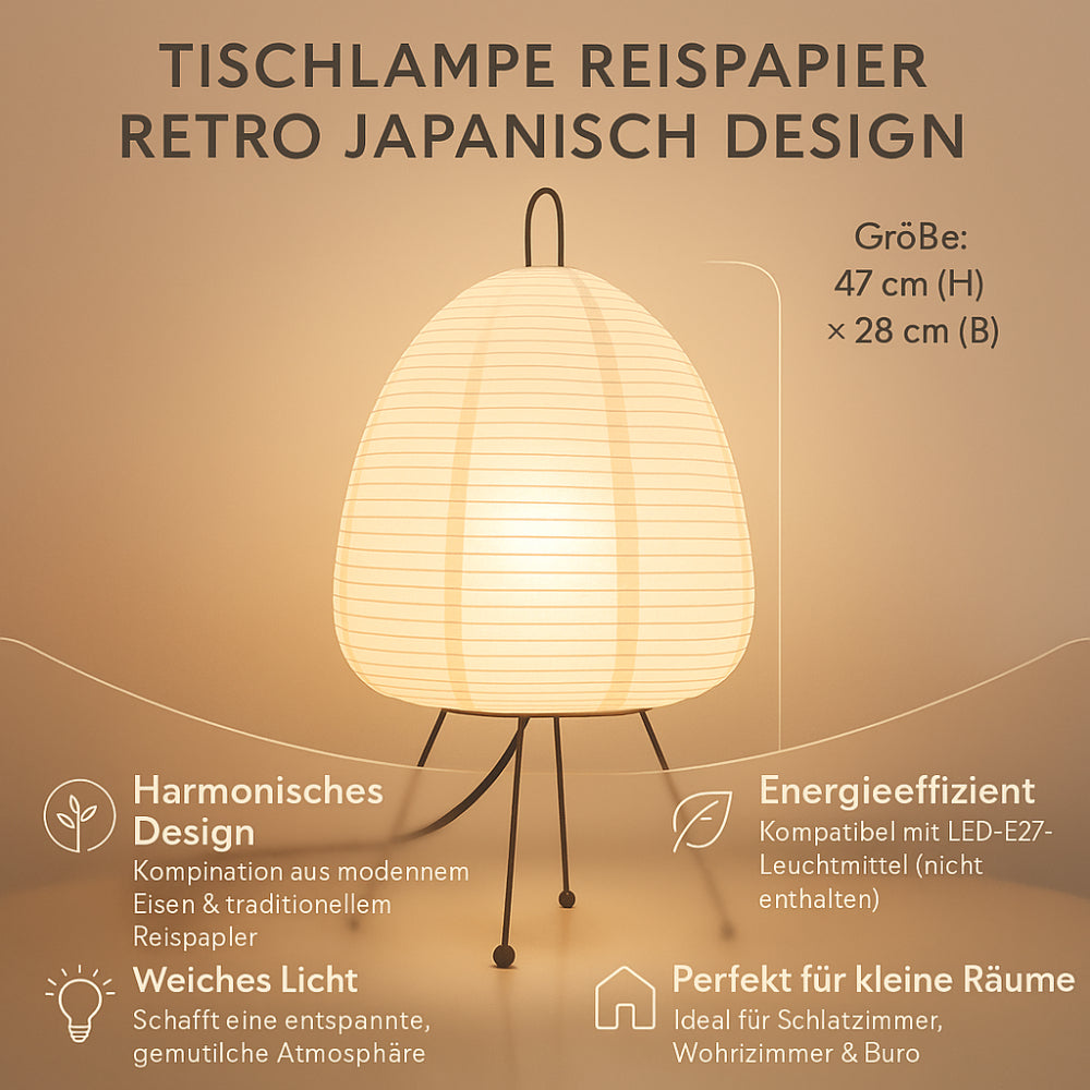 Japanese Rice Paper Table Lamp with Iron Base