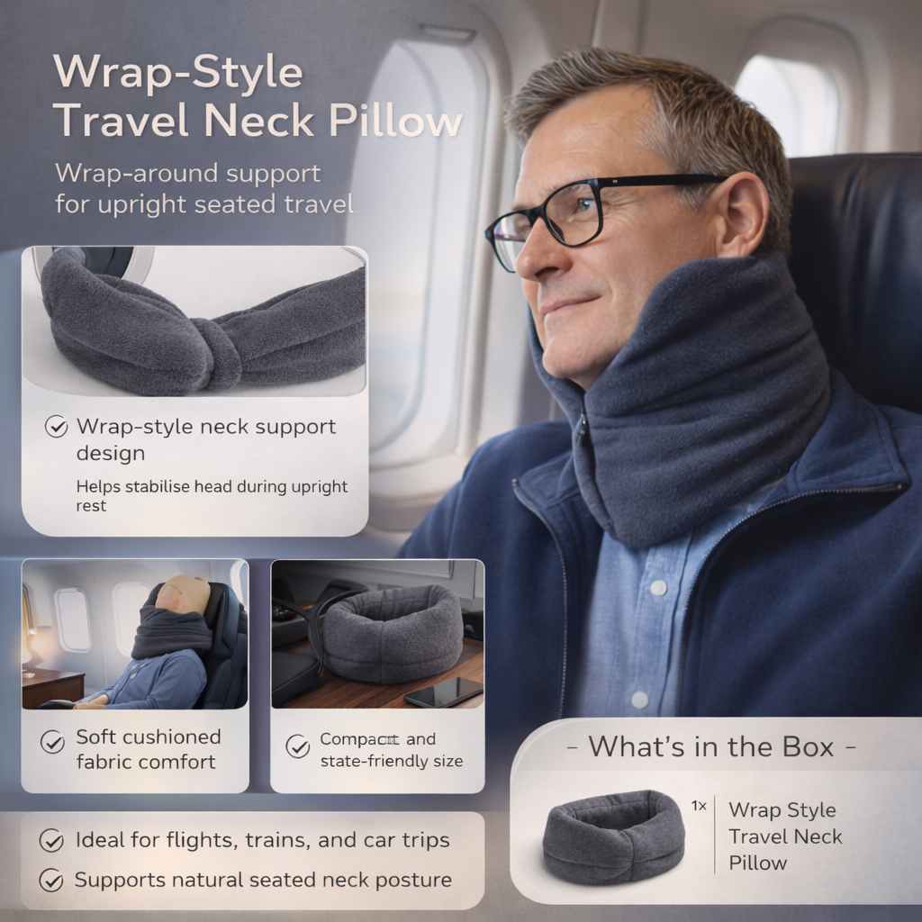 Wrap Style Travel Pillow for Upright Neck Support