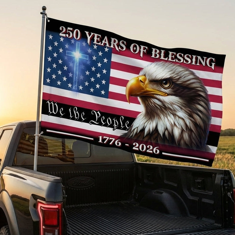 250th Anniversary Eagle Cross Grommet Flag - Canvas, Double-Sided, 3 Sizes