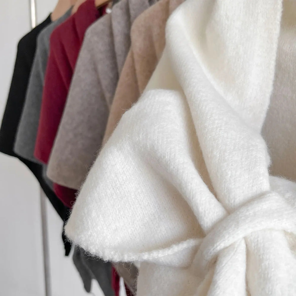 Soft Knitted Triangle Shawl Cape in Solid Colors