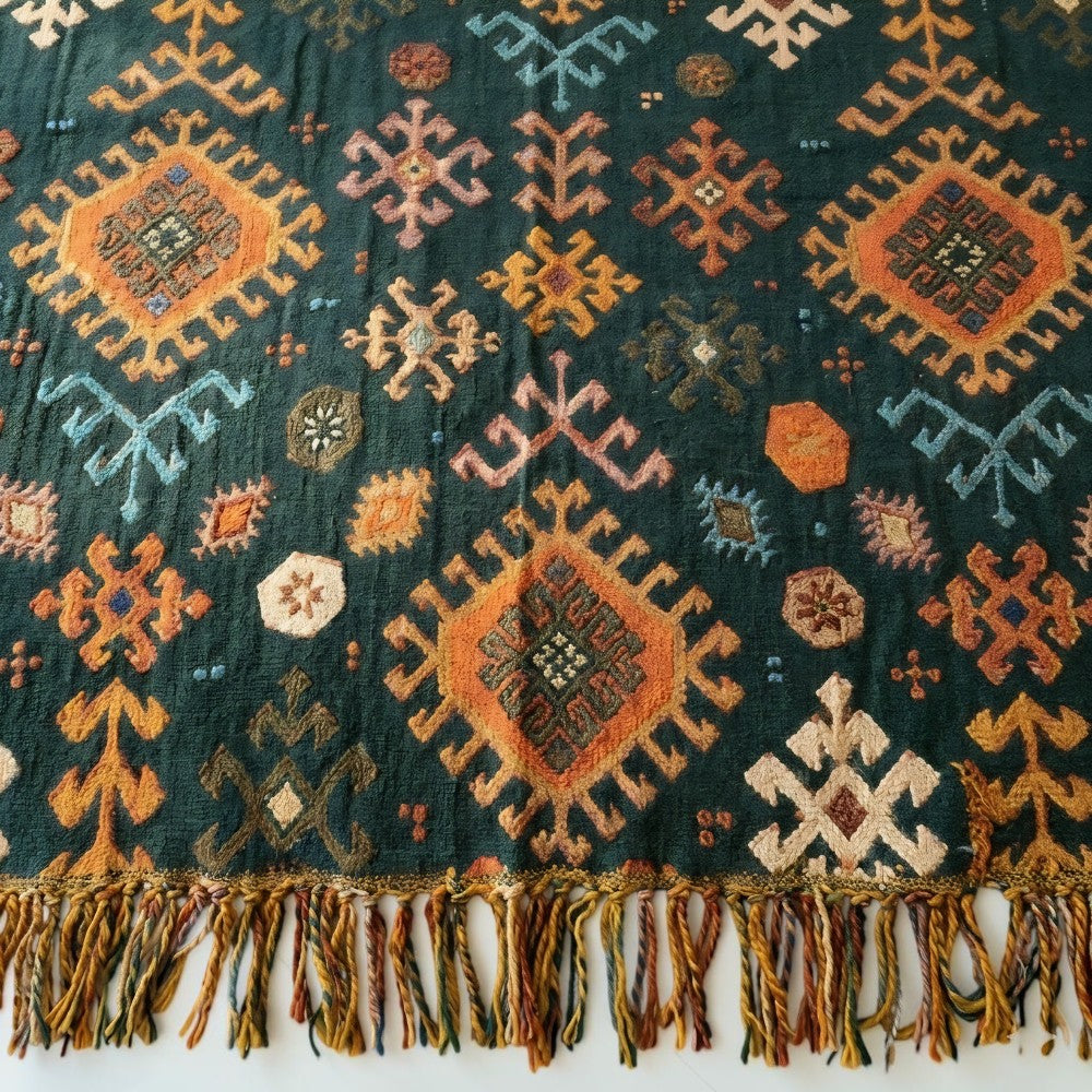Tribal-Inspired Cotton Fringe Throw Blanket