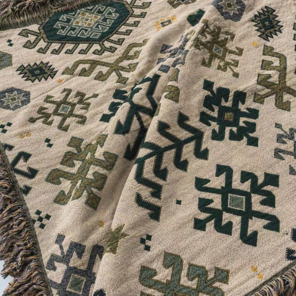 Tribal-Inspired Cotton Fringe Throw Blanket