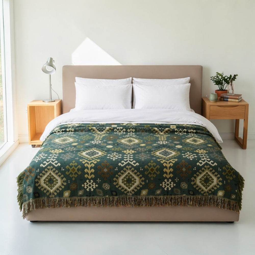 Tribal-Inspired Cotton Fringe Throw Blanket