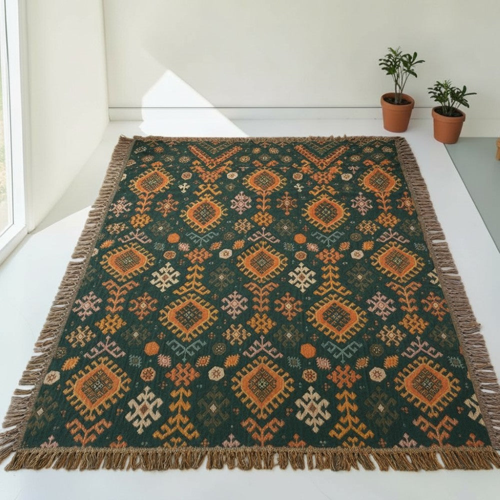 Tribal-Inspired Cotton Fringe Throw Blanket