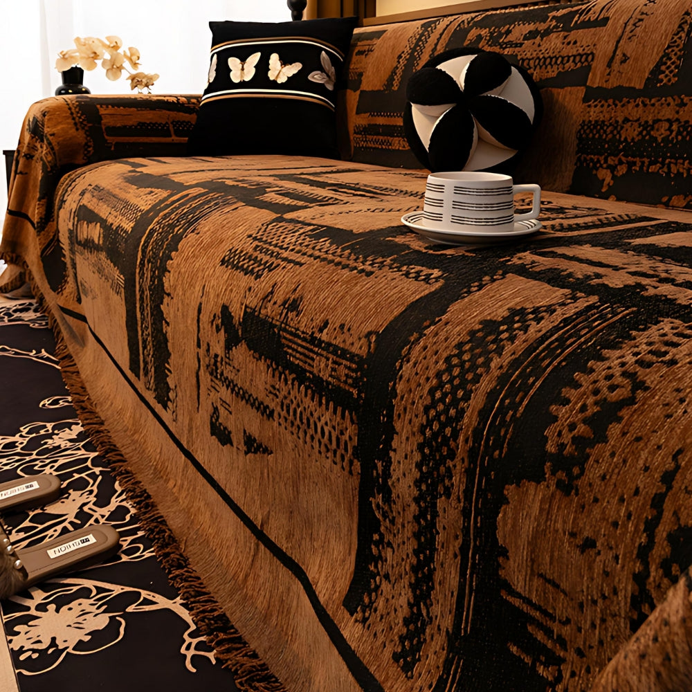 Tribal Chenille Sofa Cover with Abstract Patterns