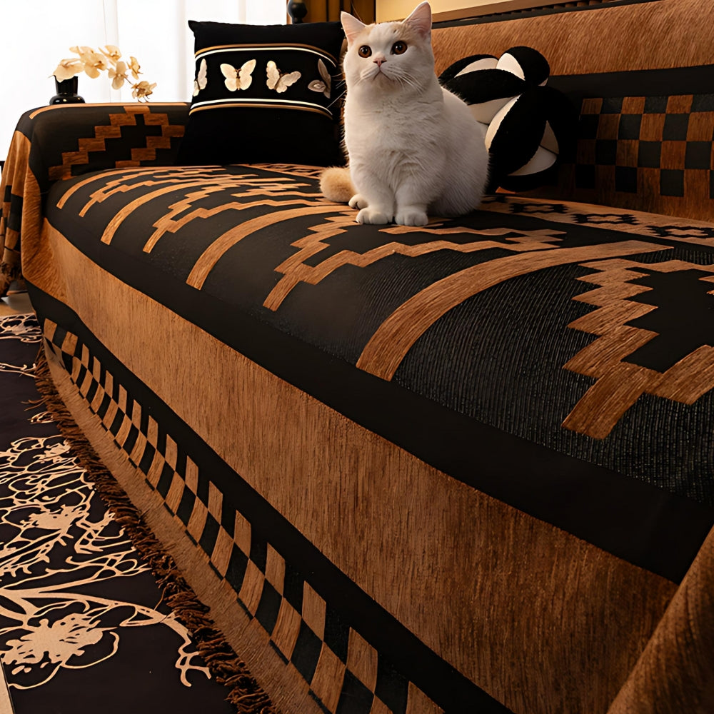 Tribal Chenille Sofa Cover with Abstract Patterns