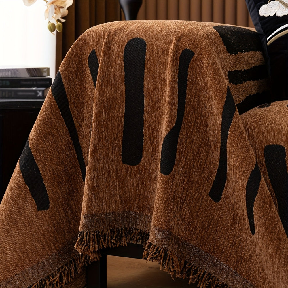 Tribal Chenille Sofa Cover with Abstract Patterns
