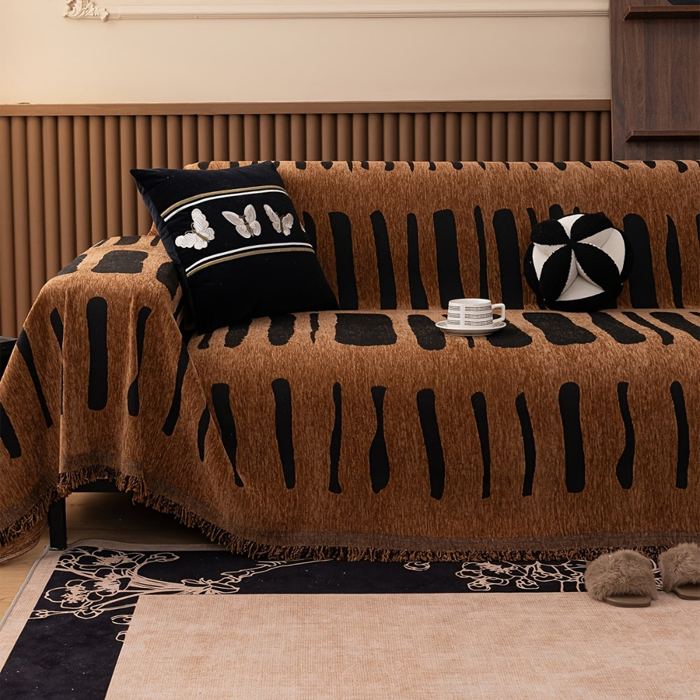 Tribal Chenille Sofa Cover with Abstract Patterns