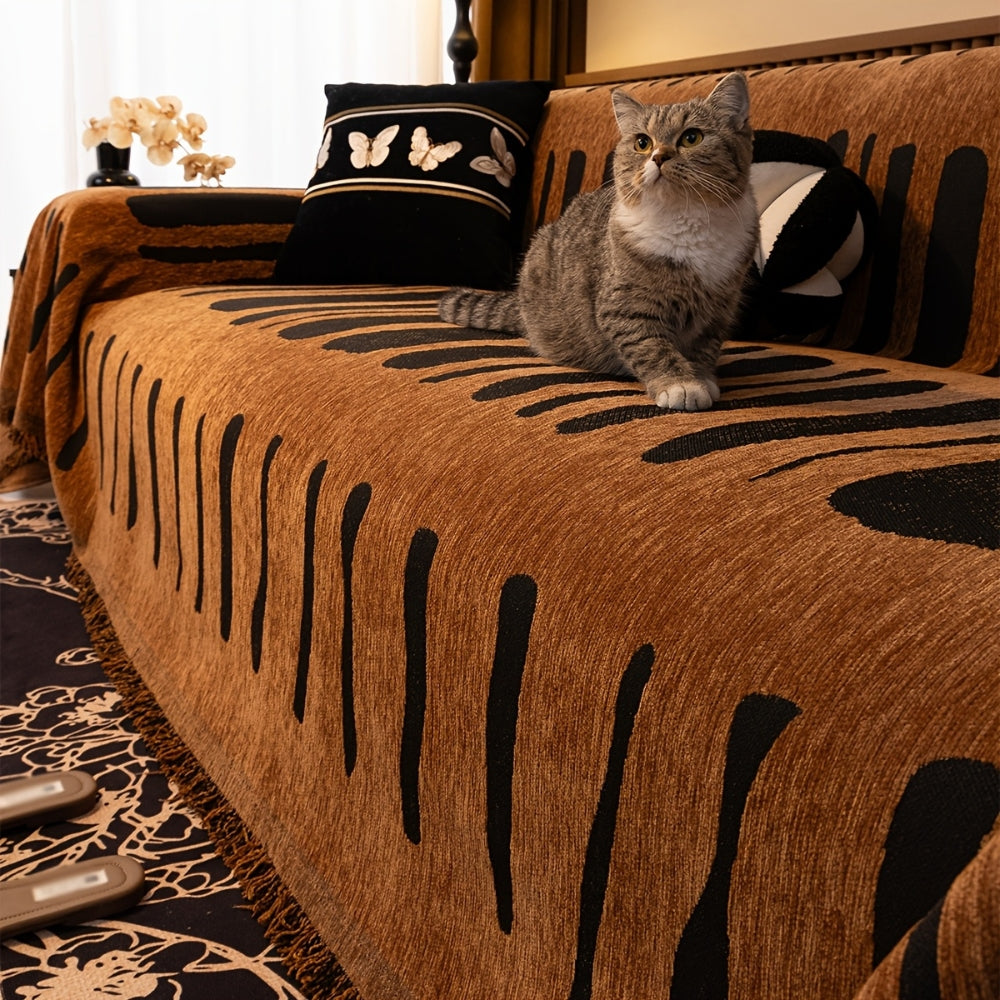 Tribal Chenille Sofa Cover with Abstract Patterns