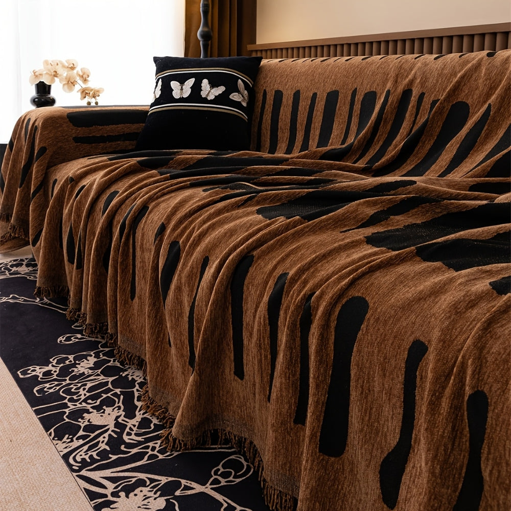 Tribal Chenille Sofa Cover with Abstract Patterns