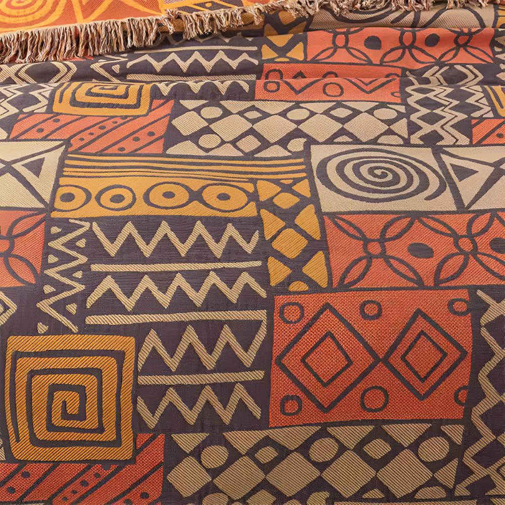 Reversible Tribal Patchwork Cotton Blanket with Tassels