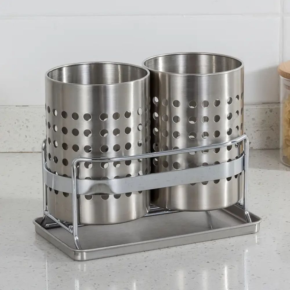 Stainless Steel Kitchen Cutlery Organizer with Drainage Tray