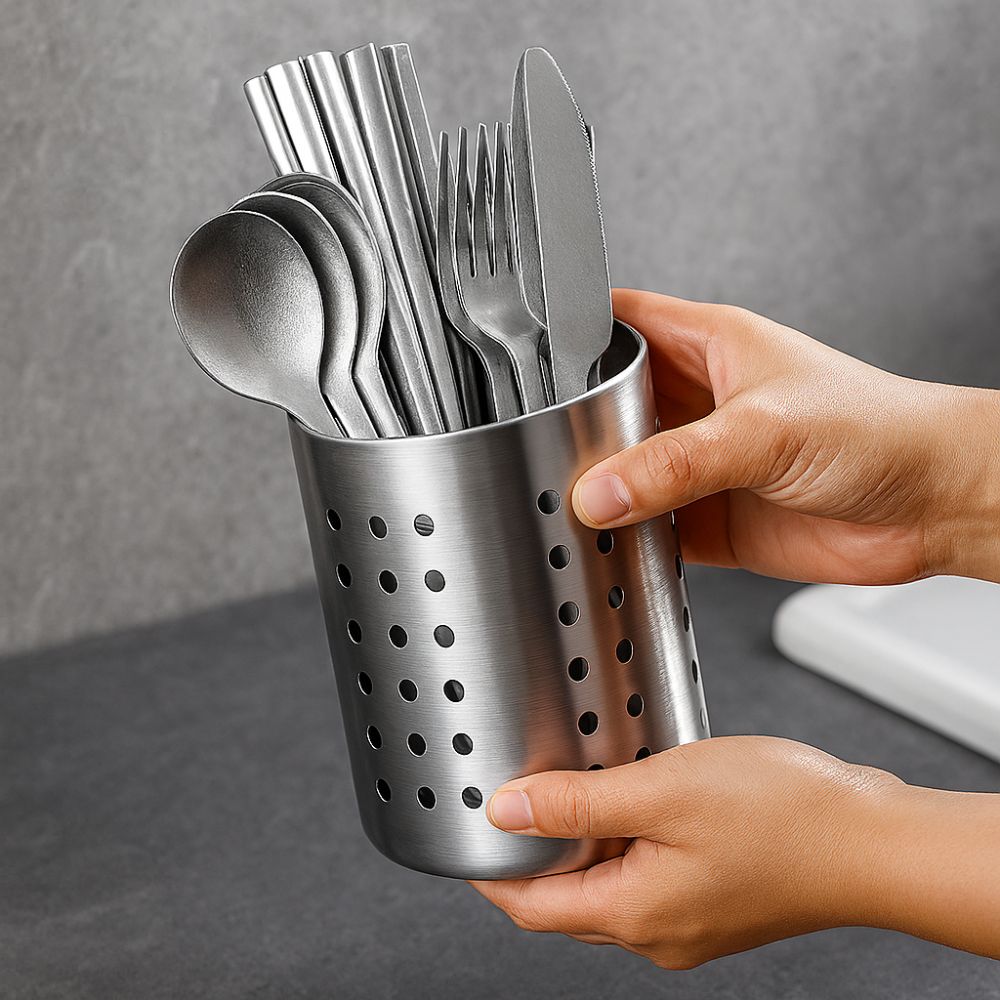 Stainless Steel Kitchen Cutlery Organizer with Drainage Tray