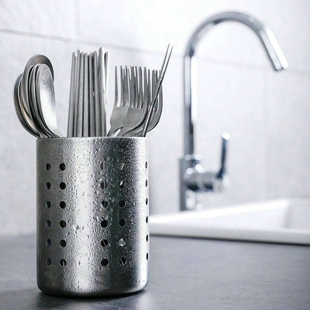 Stainless Steel Kitchen Cutlery Organizer with Drainage Tray