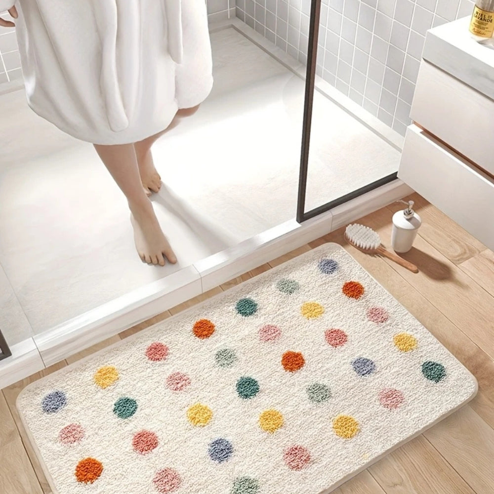 Plush Microfiber Polka Dot Bath Mat with Non-Slip Backing