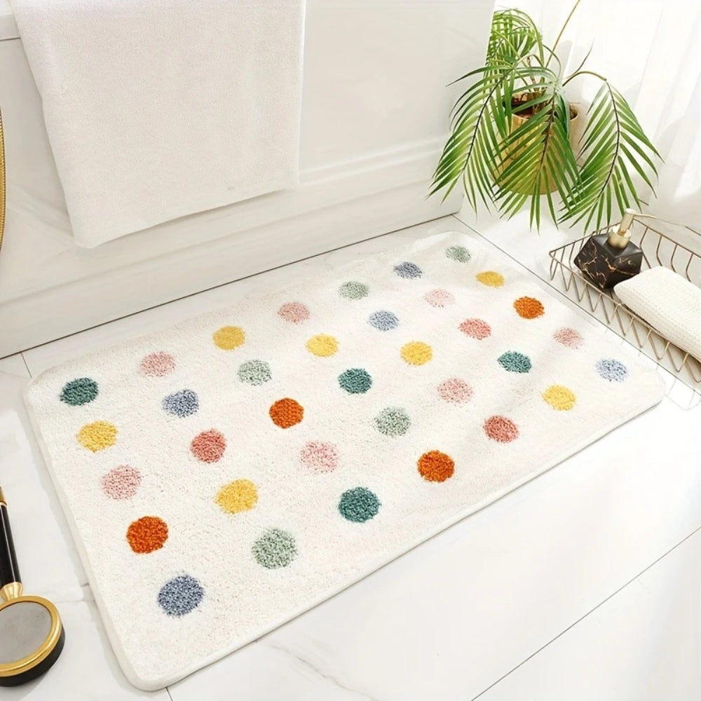Plush Microfiber Polka Dot Bath Mat with Non-Slip Backing