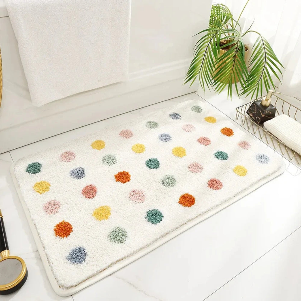 Plush Microfiber Polka Dot Bath Mat with Non-Slip Backing