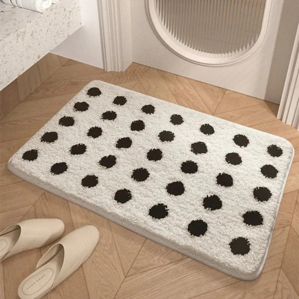 Plush Microfiber Polka Dot Bath Mat with Non-Slip Backing