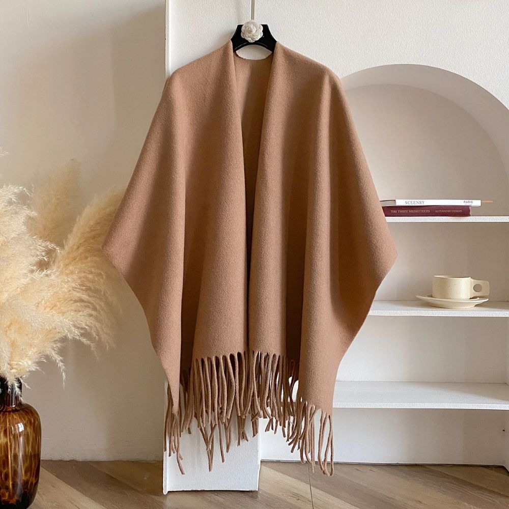 Reversible Acrylic Poncho Shawl in Earthy Tones