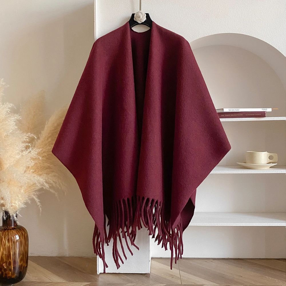 Reversible Acrylic Poncho Shawl in Earthy Tones