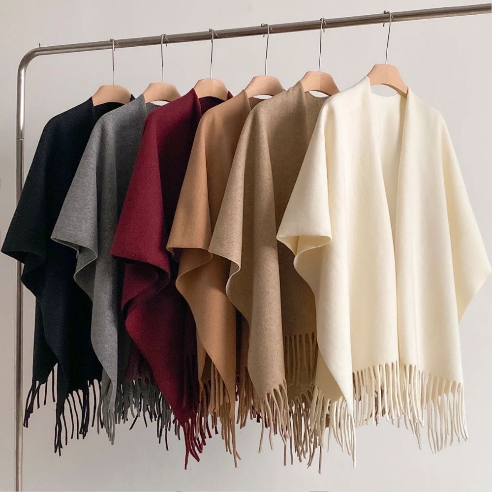 Reversible Acrylic Poncho Shawl in Earthy Tones