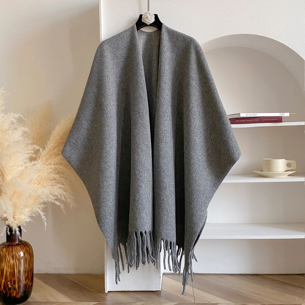 Reversible Acrylic Poncho Shawl in Earthy Tones