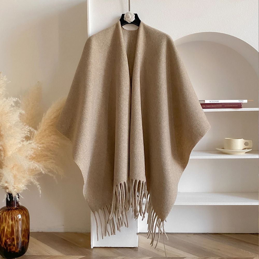 Reversible Acrylic Poncho Shawl in Earthy Tones