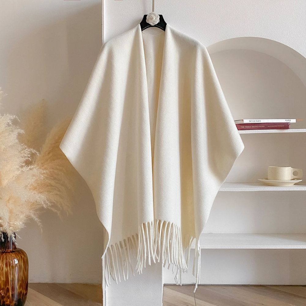 Reversible Acrylic Poncho Shawl in Earthy Tones