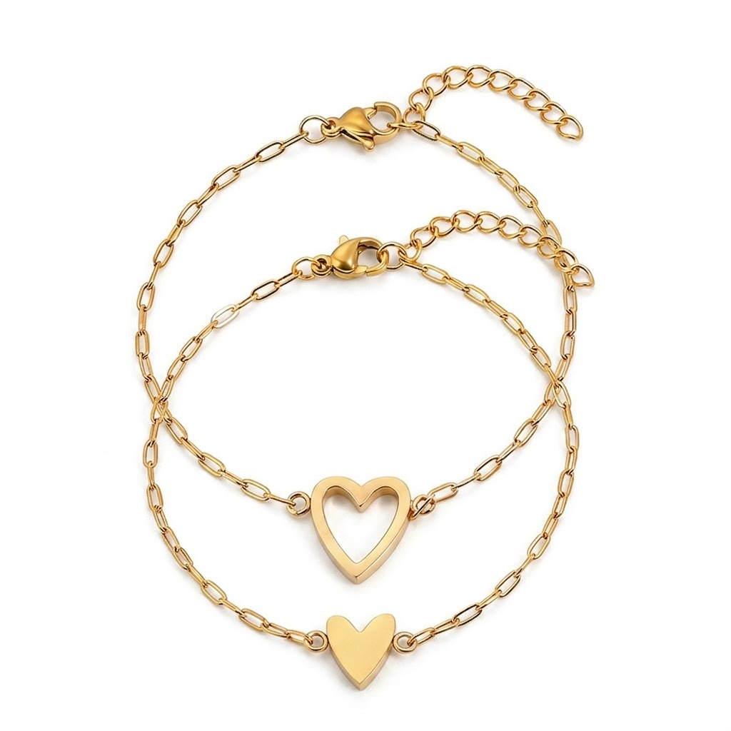 Adjustable Heart Chain Bracelet for Couples - Gold & Silver
