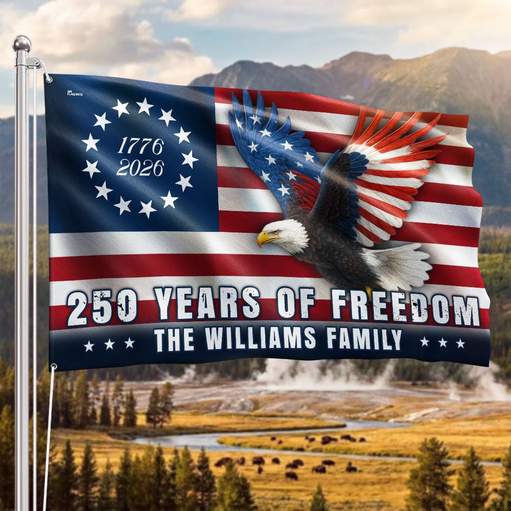 Personalized Betsy Ross Eagle Grommet Flag 250 Years of Freedom
