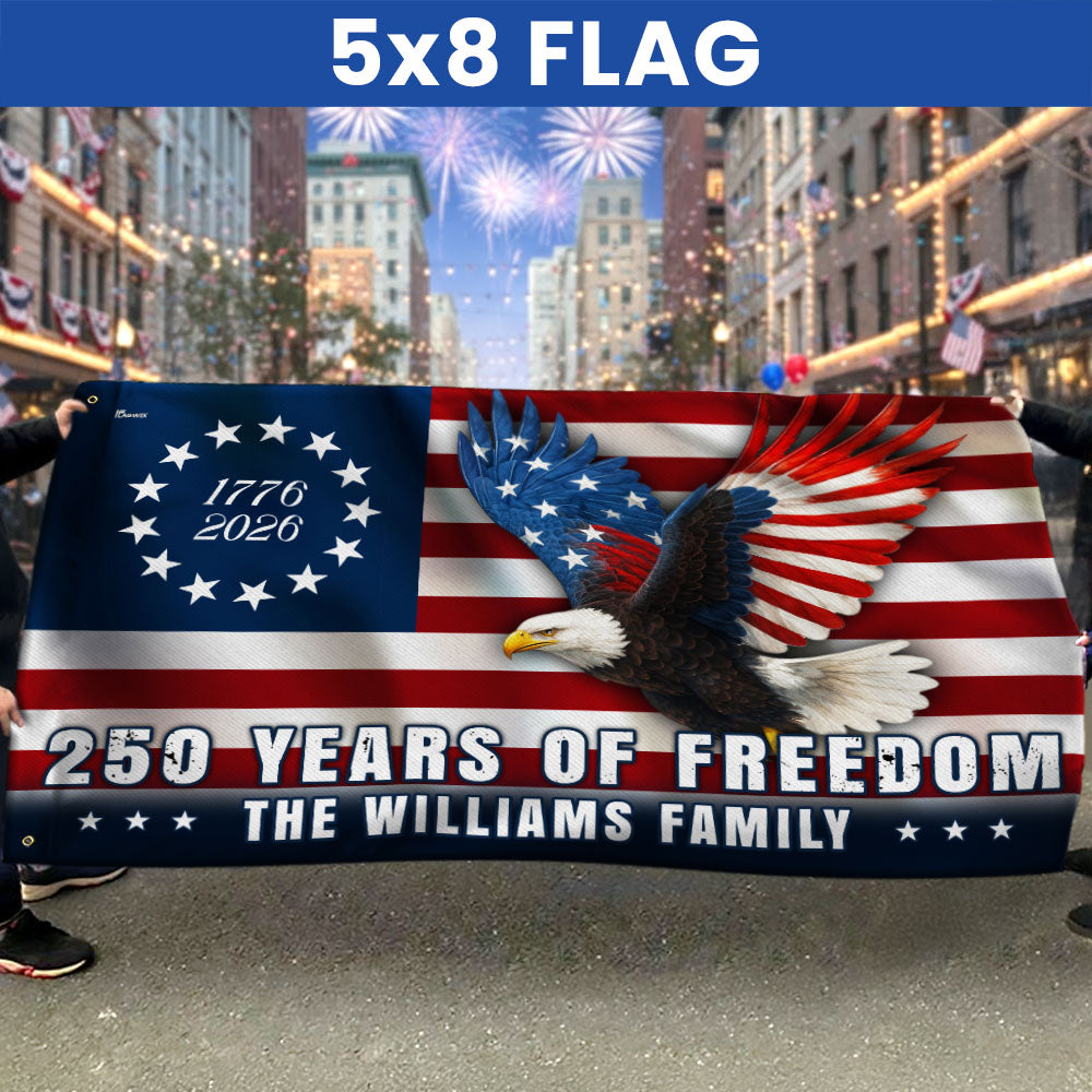 Personalized Betsy Ross Eagle Grommet Flag 250 Years of Freedom