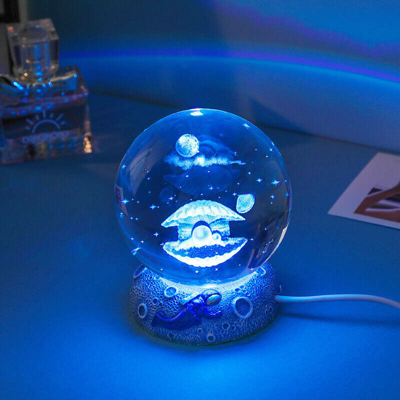 Crystal Ball Night Light with 3D Ocean and Star Engraving