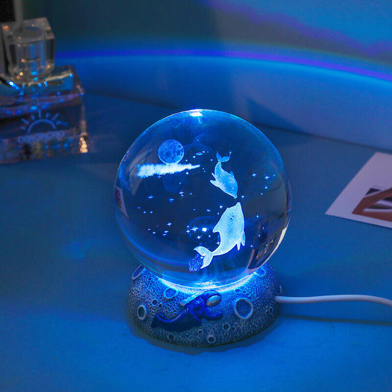 Crystal Ball Night Light with 3D Ocean and Star Engraving