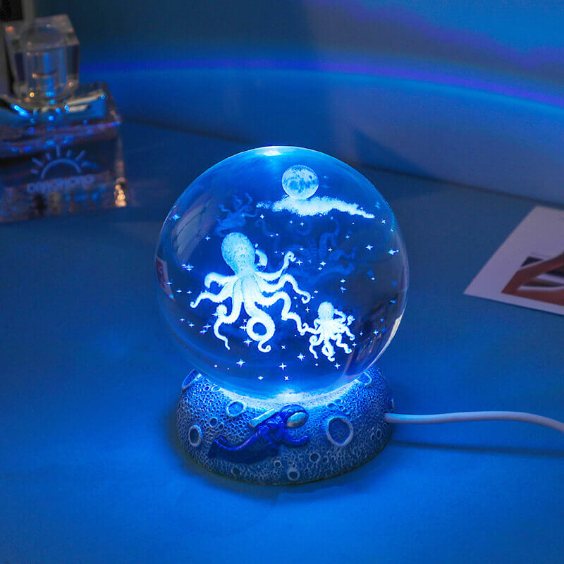 Underwater Crystal Ball Night Light with 3D Laser Engraving