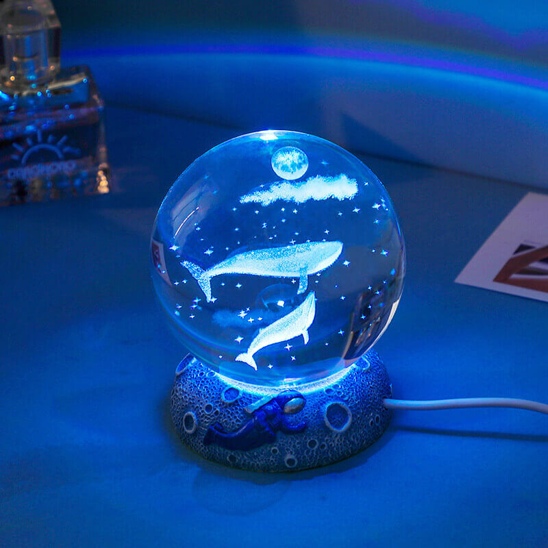 Crystal Ball Night Light with 3D Ocean and Star Engraving