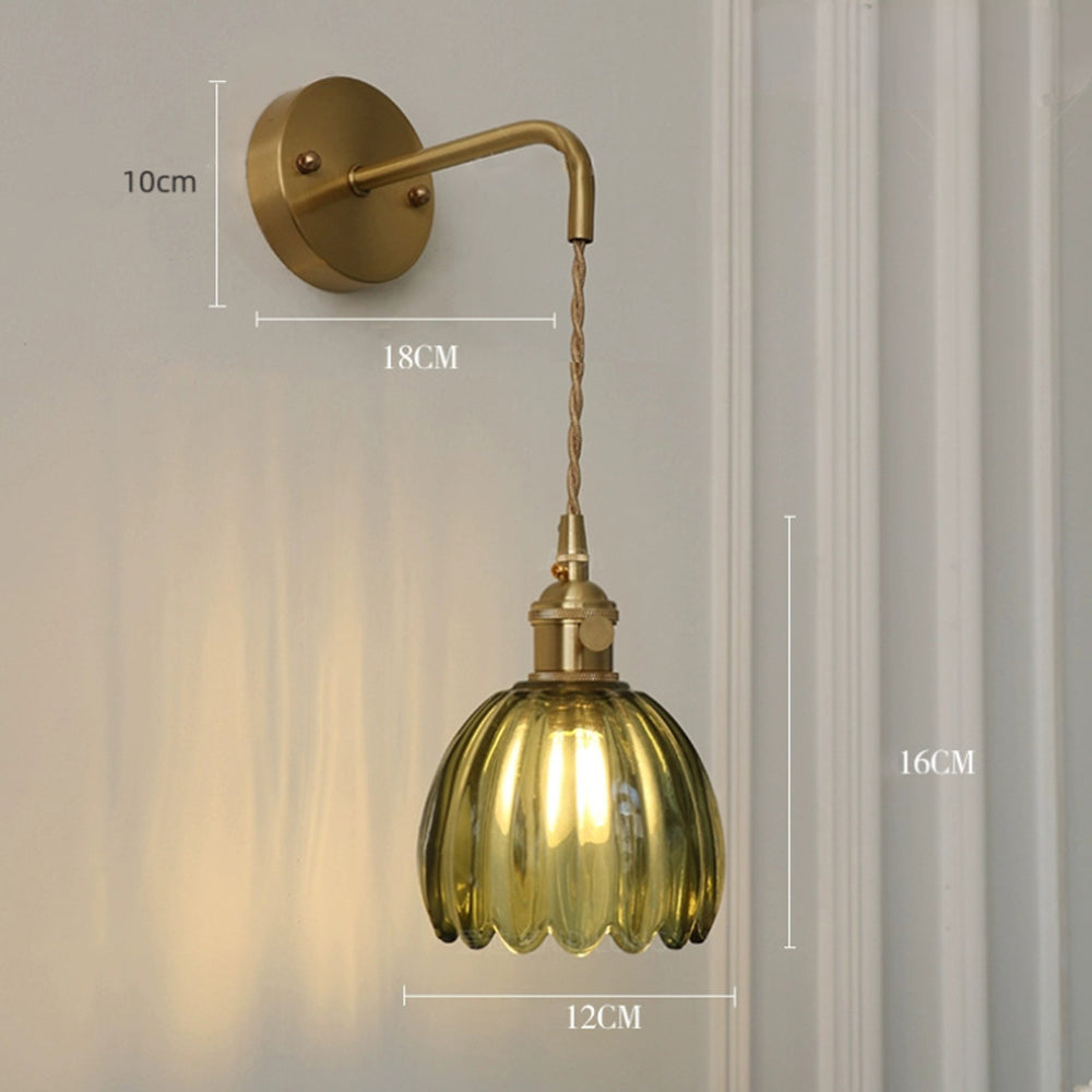 Modern Pink Ribbed Glass Wall Sconce with Brushed Gold Finish