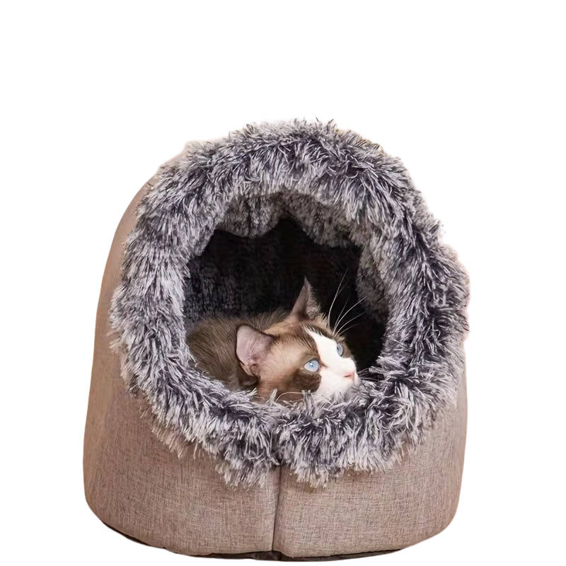 Plush Insulated Winter Cat Bed with Carrying Strap