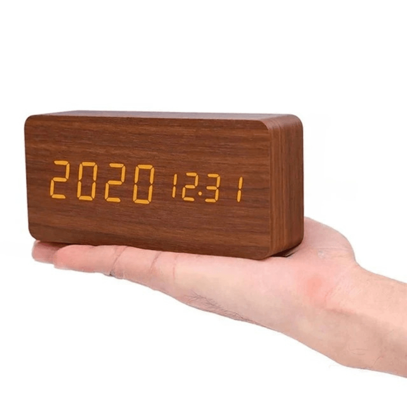 Wood LED Digital Alarm Clock with Voice Activation