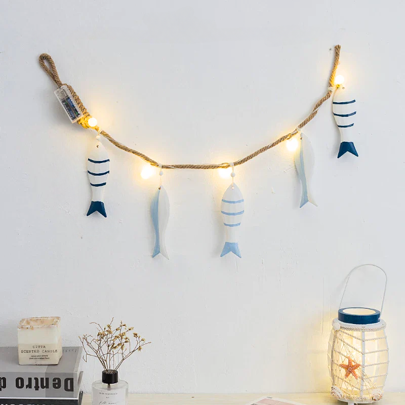 Artisanal LED Fish String Lights on Jute Rope