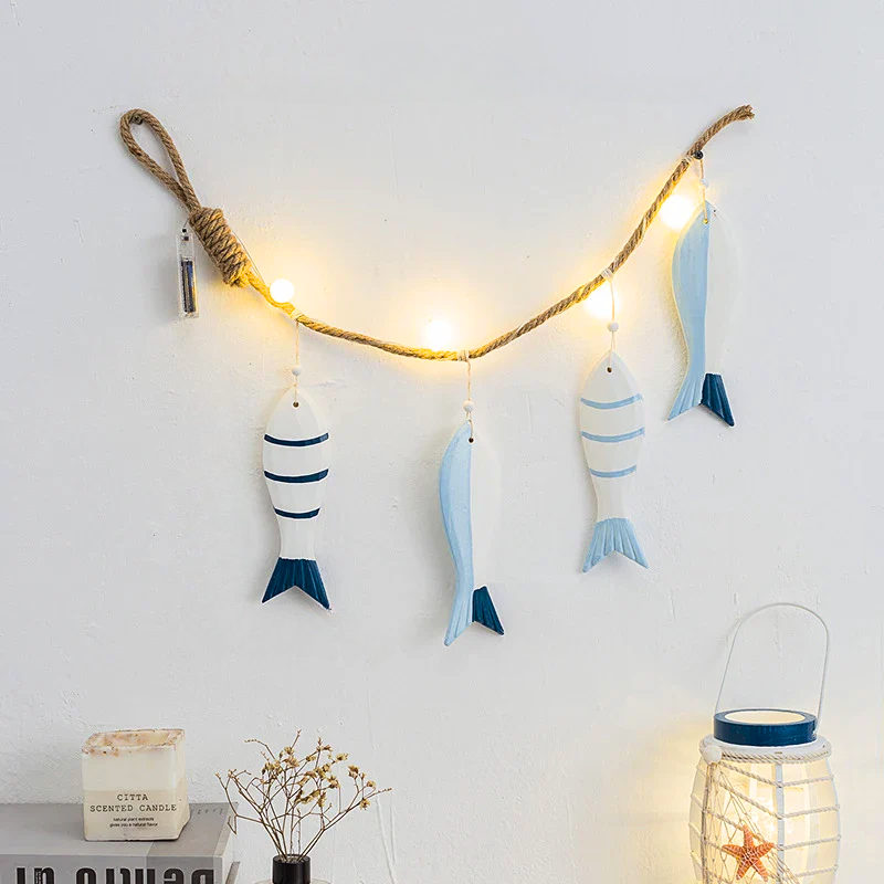 Artisanal LED Fish String Lights on Jute Rope
