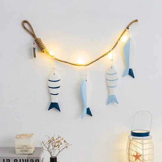 Artisanal LED Fish String Lights on Jute Rope