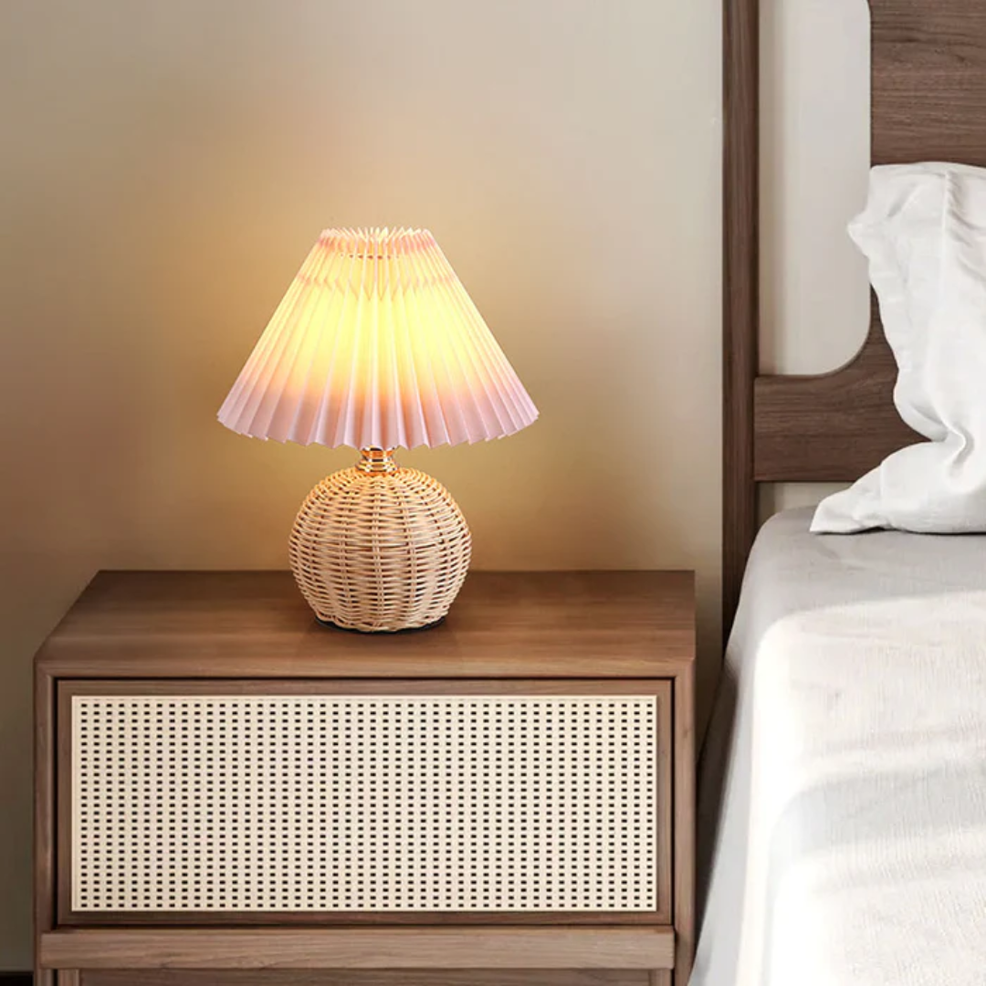 Modern Table Lamp with White Pleated Fabric Shade